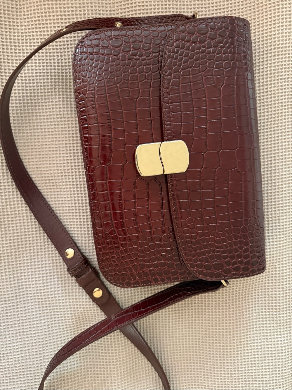 Sezane Milo Classic Bag in Chocolate Crocodile Print - Picture 2 of 16